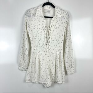 J.O.A. Los Angeles Revolve Long Sleeve Lace Up Shorts Romper Women's Size Small